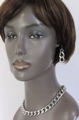 Gold / Silver Chunky Metal Thick Chain Links Hip Hop Necklace +Earring Set Women Fashion - alwaystyle4you - 1