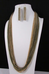 Silver Black / Antique Gold Thin Multi Chains Long Necklace + Earrings Set New Women Fashion - alwaystyle4you - 25