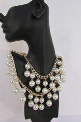 Gold Metal Long Double Chains 2 Strands Big Pearl Beads New Women - alwaystyle4you - 5