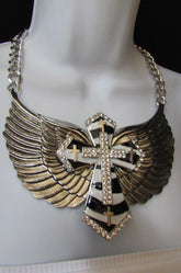 Big Bow Zebra Angel Wings Pendant Black Cross Stripes Rhinestones New Women - alwaystyle4you - 9