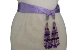 Cream - Off White / Light Purple / Green Long Tie Fringe Beads Hip Waist Belt Scarf New Women Fashion Accessories - alwaystyle4you - 15