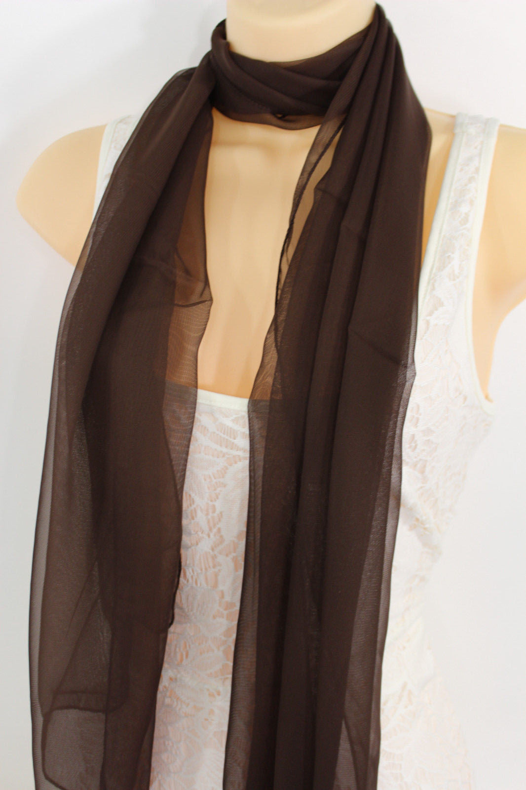 Dark Brown Dark Green Dark Blue Brown Neck Scarf Long Soft Sheer Fabric Tie Wrap Classic Women Fashion - alwaystyle4you - 1