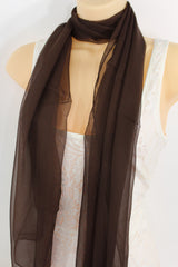 Dark Brown Dark Green Dark Blue Brown Neck Scarf Long Soft Sheer Fabric Tie Wrap Classic Women Fashion - alwaystyle4you - 1