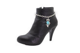Turquoise Owl Charm Silver Metal Boot Chain