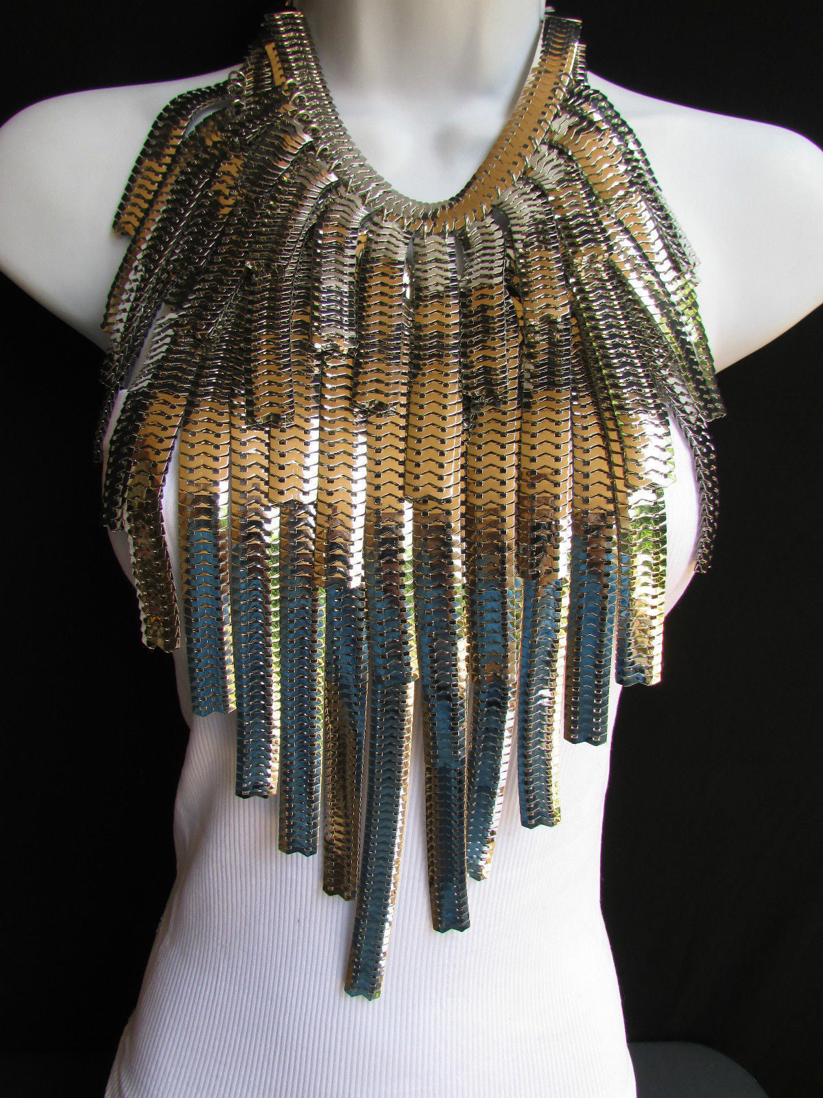 Dressy Casual Wide Multi Strand Gold / Silver Links Chains Wide Metal Women Necklace 20" - alwaystyle4you - 23