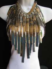 Dressy Casual Wide Multi Strand Gold / Silver Links Chains Wide Metal Women Necklace 20" - alwaystyle4you - 23