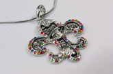Silver Metal Fleur De Lis Lily Flower Bull Colorfull Rhinestones/ Silver Necklace New Women Fashion - alwaystyle4you - 10