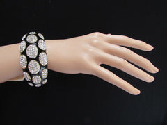 Gold Metal Wide Bracelet Black Animal Print Silver Rhinestone New Women Fashion Jewelry Accessories - alwaystyle4you - 2