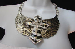 Big Bow Zebra Angel Wings Pendant Black Cross Stripes Rhinestones New Women - alwaystyle4you - 3