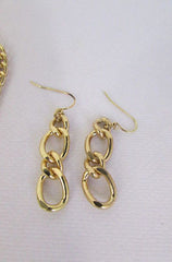 Gold Short Metal Chunky Thick 3 Chains Necklace + Earrings Set New Women Fashion Jewelry - alwaystyle4you - 4