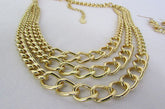 Gold Short Metal Chunky Thick 3 Chains Necklace + Earrings Set New Women Fashion Jewelry - alwaystyle4you - 8