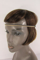 Gold Gunmetal Mesh Metal Head Band Chain Elastic Black Band