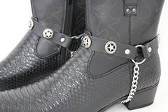 Star Black Faux Leather Boot Straps (Pair)