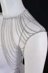 Silver Metal Thin Chain One Side Shoulder Drapes Casual Lady Gaga Style