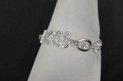 Silver Metal Boot Chains Bracelet Anklet Foot KISS Pendant Charm Chunky Rhinestones