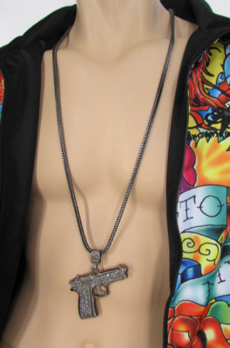 Pewter Metal Necklace Big Pistol Gun Pendant Hip Hop Men Fashion Gangster Style - alwaystyle4you - 1