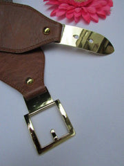Dark Brown / Moca Brown Elastic Waist Hip Faux Leather Classic Gold Belt Buckle New Women Fashion Accessories S - M - alwaystyle4you - 2