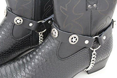Star Black Faux Leather Boot Straps (Pair)