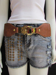 Dark Brown / Moca Brown Elastic Waist Hip Faux Leather Classic Gold Belt Buckle New Women Fashion Accessories S - M - alwaystyle4you - 3