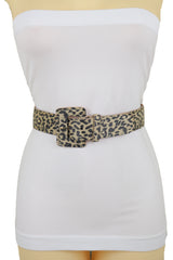 Faux Leather Beige Leopard Animal Print Square Buckle Classic Belt