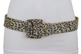 Faux Leather Beige Leopard Animal Print Square Buckle Classic Belt