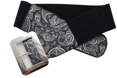 Cinch Waistband Wide Black Elastic Waist Hip Belt Paisley Print Size S M