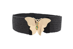 Black Stretch Band High Waist Hip Belt Gold Metal Butterfly Buckle Fit S M