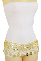 Gold Metal Chain Wide Waistband Ethnic Belly Dance Coin Charms Belt S M L
