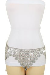 Silver Metal Chain Coin Charms Bling Belt Belly Dance Hip High Waist Fit S M