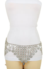 Silver Metal Chain Coin Charms Bling Belt Belly Dance Hip High Waist Fit S M