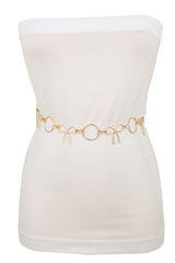 High Waist Hip Gold Metal Chain Waistband Belt Circle Bow Tie Charms S M L
