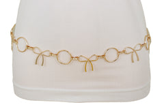 High Waist Hip Gold Metal Chain Waistband Belt Circle Bow Tie Charms S M L