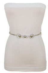 Silver Metal Chain Links Waistband Fashion Belt Circle Round Charms S M L