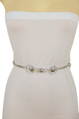 Silver Metal Chain Links Waistband Fashion Belt Circle Round Charms S M L