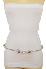 Silver Metal Chain Links Waistband Fashion Belt Circle Round Charms S M L
