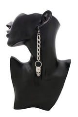 Street Earring Set Silver Metal Chain Skeleton Skull Charm Biker Rocker