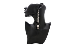 Street Earring Set Silver Metal Chain Skeleton Skull Charm Biker Rocker