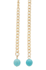 Earrings Gold Metal Chain Links Long Turquoise Blue Beads Ethnic Style