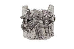 Women Silver Metal Bangle Cuff Wrist Bracelet Safari Elephant One Size Adjustable