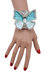 Blue Butterfly Silver Metal Cuff Bracelet Bling Dressy Fashion Hot Jewelry