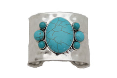 Turquoise Beaded Ethnic Silver Cuff Bracelet