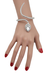 Snake Bracelet Silver Metal Bling Charm Wrap Around Wrist