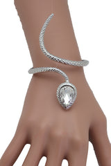Snake Bracelet Silver Metal Bling Charm Wrap Around Wrist