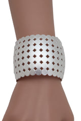 Silver Metal Cuff Wrist Bracelet Geometric Circle Squares
