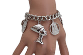 Silver Metal Chain Bracelet Cat Elephant Pharaoh Queen Crown Charms Egyptian Fashion