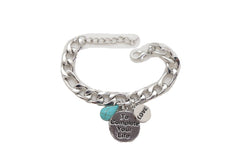 Silver Metal Chain Bracelet LOVE TO COMPLETE YOUR LIFE Charm Turquoise Blue