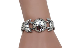 Fashion Bracelet Silver Metal Chain Link Moon Crescent Charms Band Jewelry