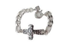 Women Silver Metal Chain Bracelet Cross Charm Love Live Laugh