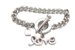 Bracelet Silver Metal Chain Friendship LOVE Charm Nail Fun
