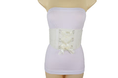 Elegant Fashion Cream Wide Elastic Tie Floral Lace Corset Belt Size S M